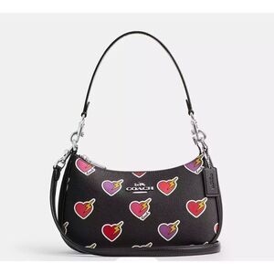 NWT ❤️ Coach CY346 Teri Shoulder Satchel Leather Bag Heart Bolt Print crossbody